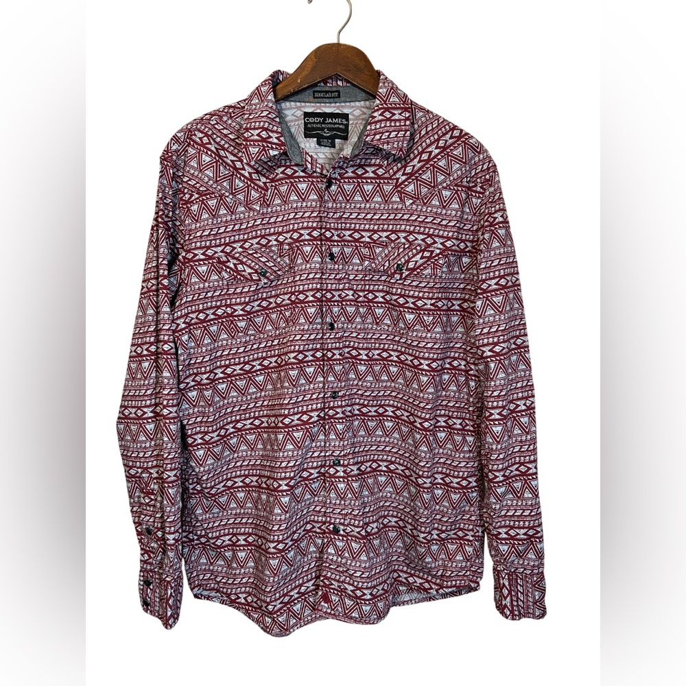 Cody James Western Pearl Snap Shirt Aztec Print Medium